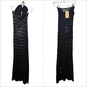 NWT Eco Gypsy Black Crochet Open Weave Women’s Swim Coverup Maxi Dress Sz OS